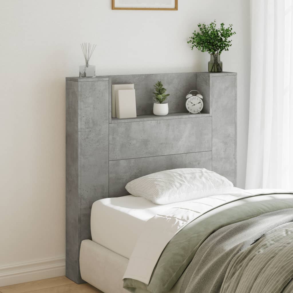 Sengegavl med opbevaring og led-lys 100x16x103,5 cm - betongrå, 100 x 16.5 x 103.5 cm, 1 - number 1.