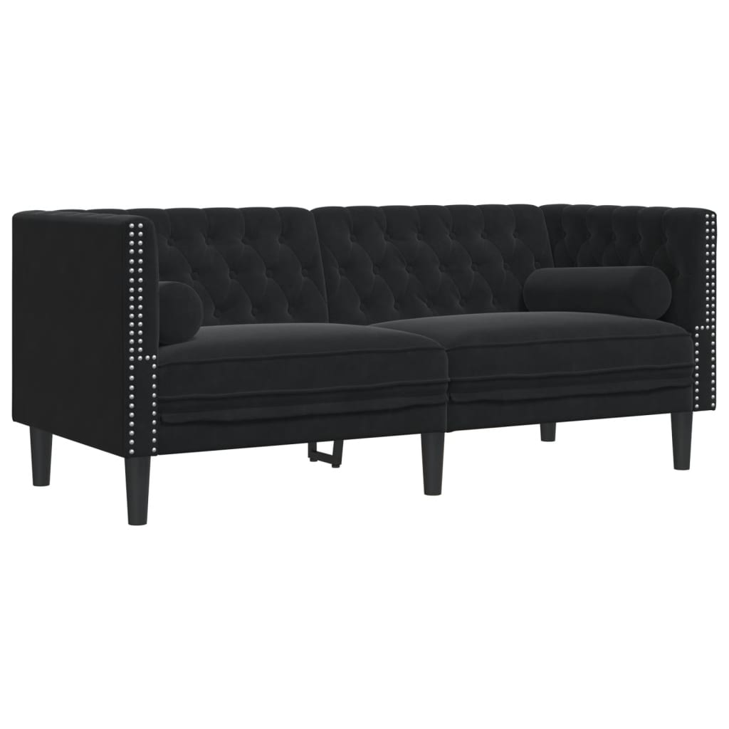 2-personers chesterfield-sofa med bolsterpuder fløjl - sort, 2-sædet - number 2.