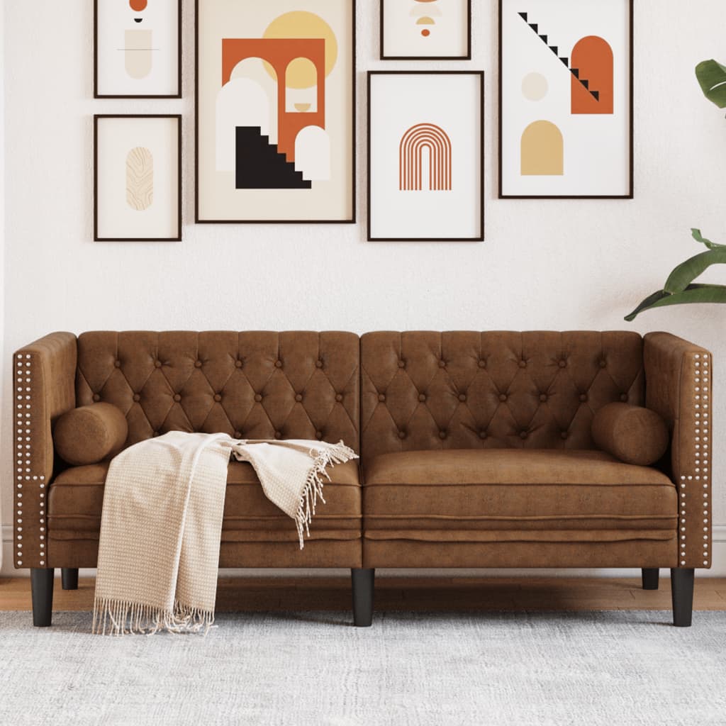 2-personers chesterfield-sofa m. puder imiteret ruskind brun - number 1.