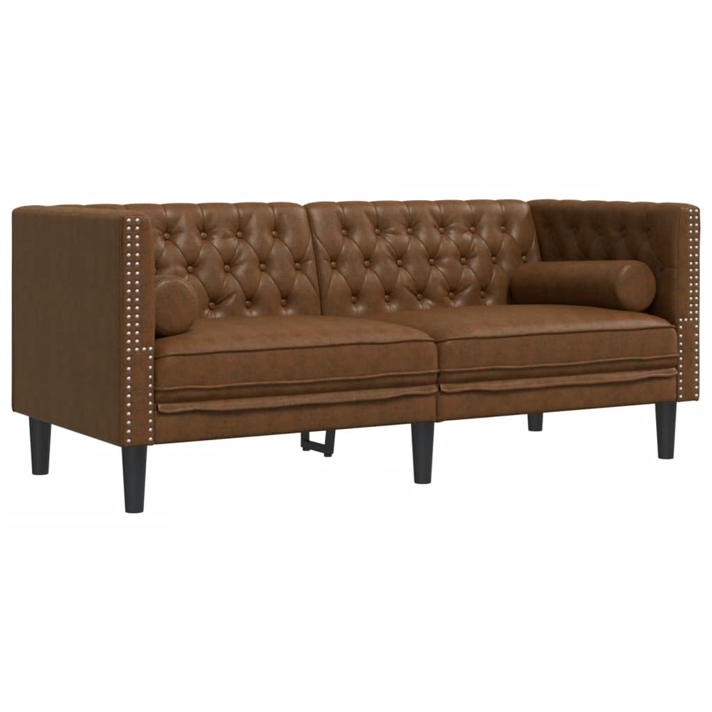 2-personers chesterfield-sofa m. puder imiteret ruskind brun - number 2.