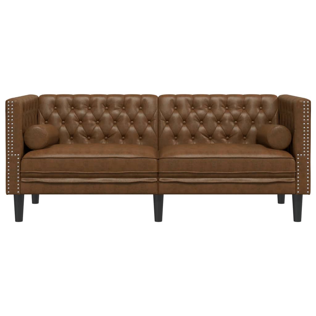 2-personers chesterfield-sofa m. puder imiteret ruskind brun - number 4.