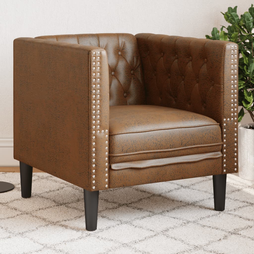 Chesterfield sofastol brun imitert semsket skinn - number 1.