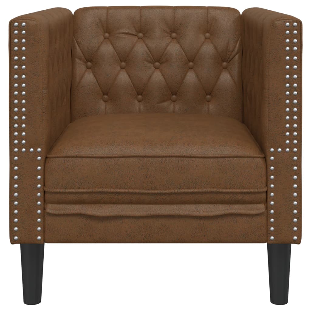 Chesterfield sofastol brun imitert semsket skinn - number 4.
