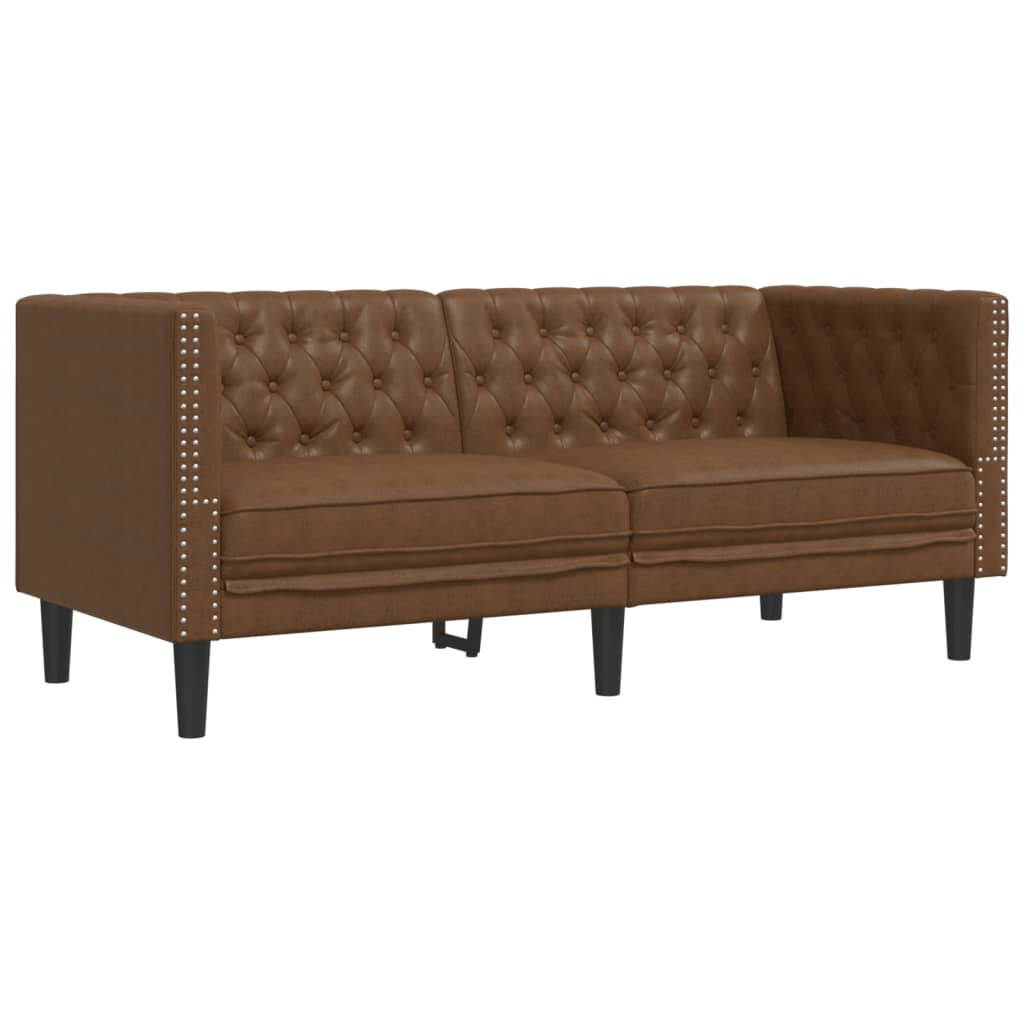 2-personers chesterfield-sofa imiteret ruskind brun - number 2.