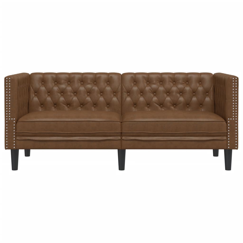 2-personers chesterfield-sofa imiteret ruskind brun - number 4.