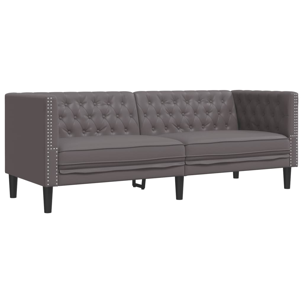 3-seter chesterfield sofa kunstskinn - grå, 3-seter - number 2.