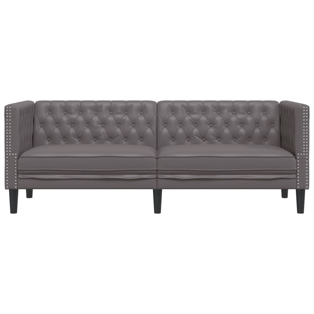 3-seter chesterfield sofa kunstskinn - grå, 3-seter - number 4.