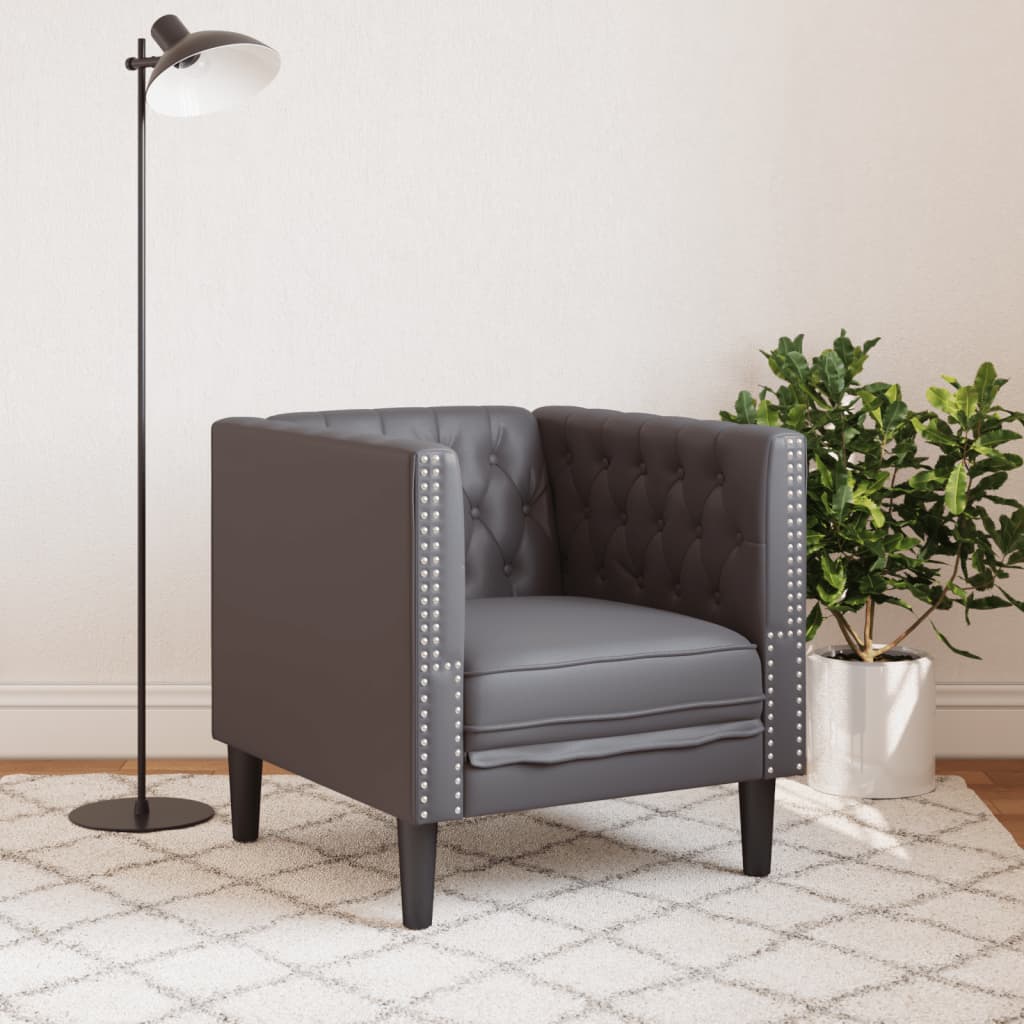 Chesterfield-sofastol kunstlæder - grå, 1-personers - number 3.