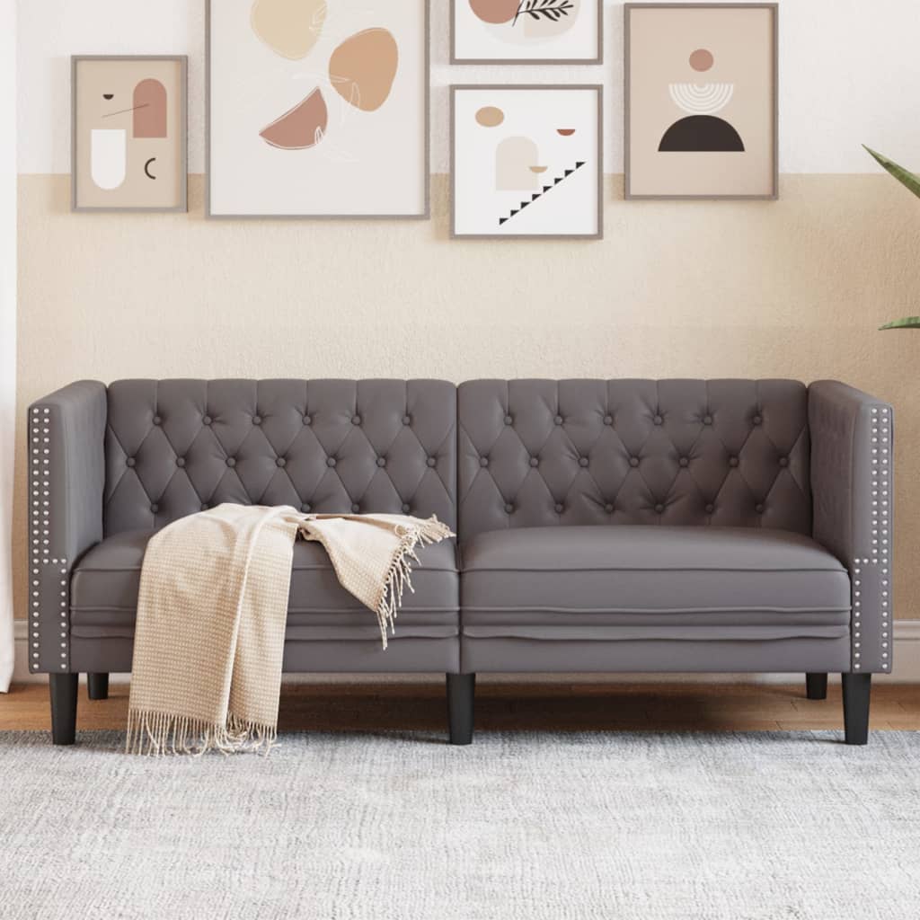 2-personers chesterfield-sofa kunstlæder - grå, 2-sædet - number 1.