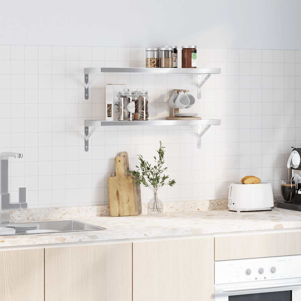 Vegghyller 2 stk. 75x23,5 cm rustfritt stål sølvfarget - sølv, 75 x 23,5 cm, 1, x - number 3.