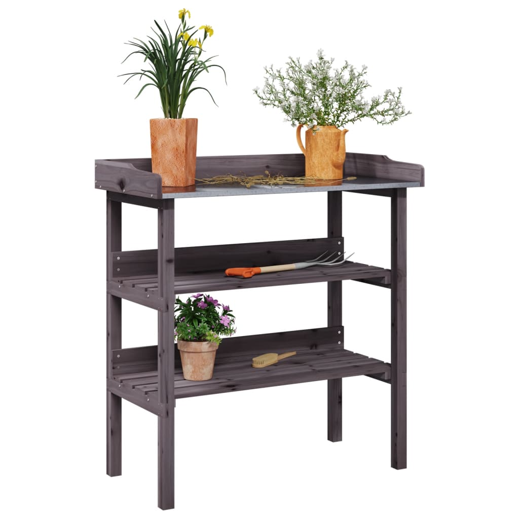 Plant table with shelves 78x38x82.5 cm solid spruce - grey, 1 - number 1.
