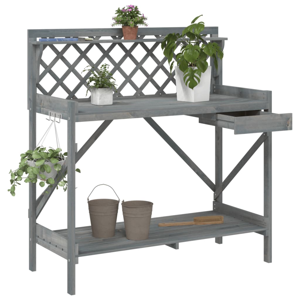 Potting table with trellis solid pine - grey, 1 - number 1.