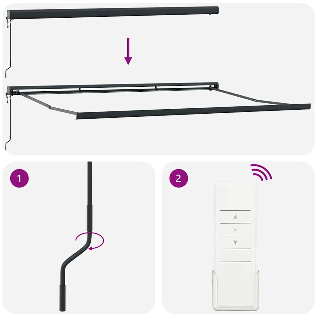 Foldemarkise 4x3 m stof og aluminium antracitgrå og hvid - antracitgrå og sort, 400 x 300 cm, 1 - number 8.