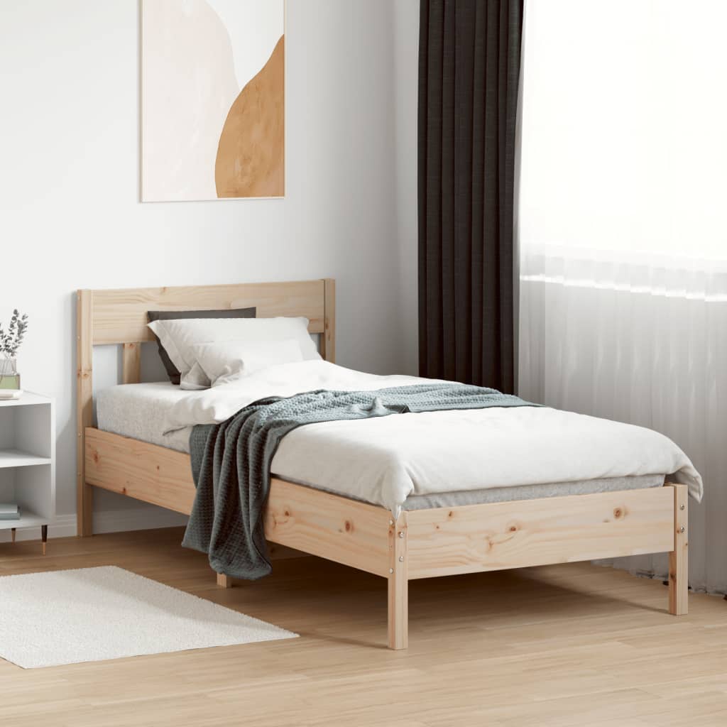 Bed frame without mattress solid pine wood - natural color, 90 x 190 cm - number 3.