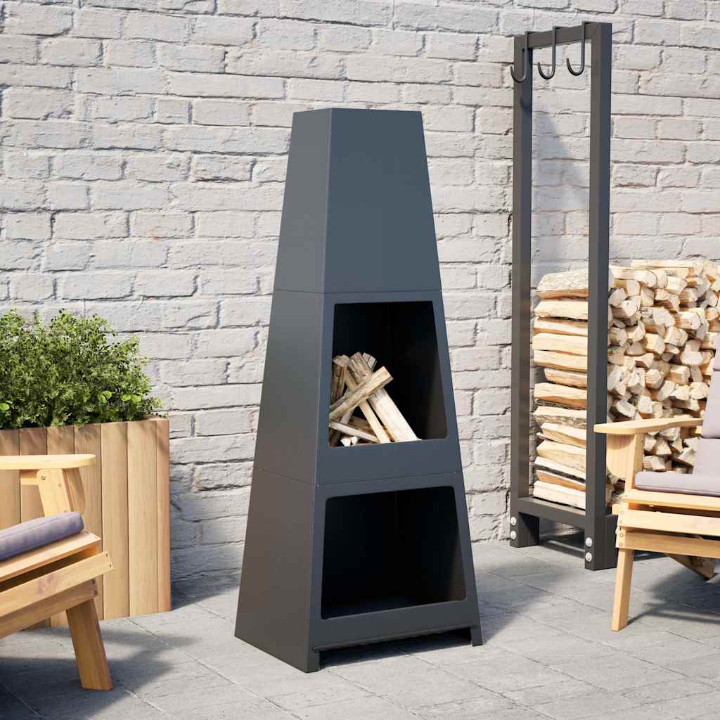 Outdoor fireplace with firewood storage steel black - number 1.