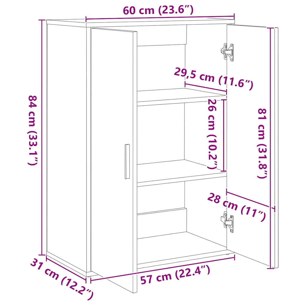 Skab 60x31x84 cm konstrueret træ - hvid, 1 - number 10.