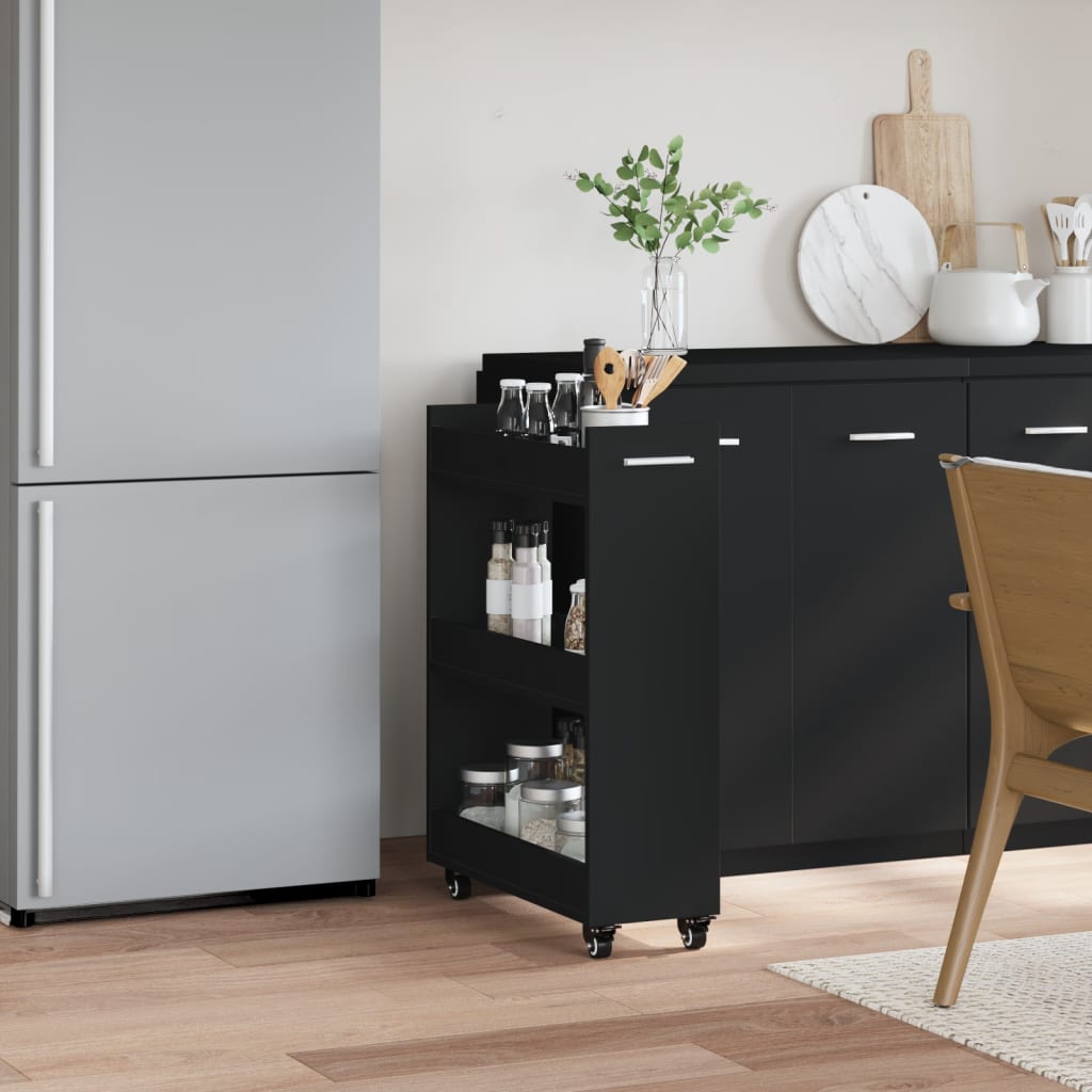 Skab med hjul 60x22x79 cm konstrueret træ - sort, 1, x - number 3.