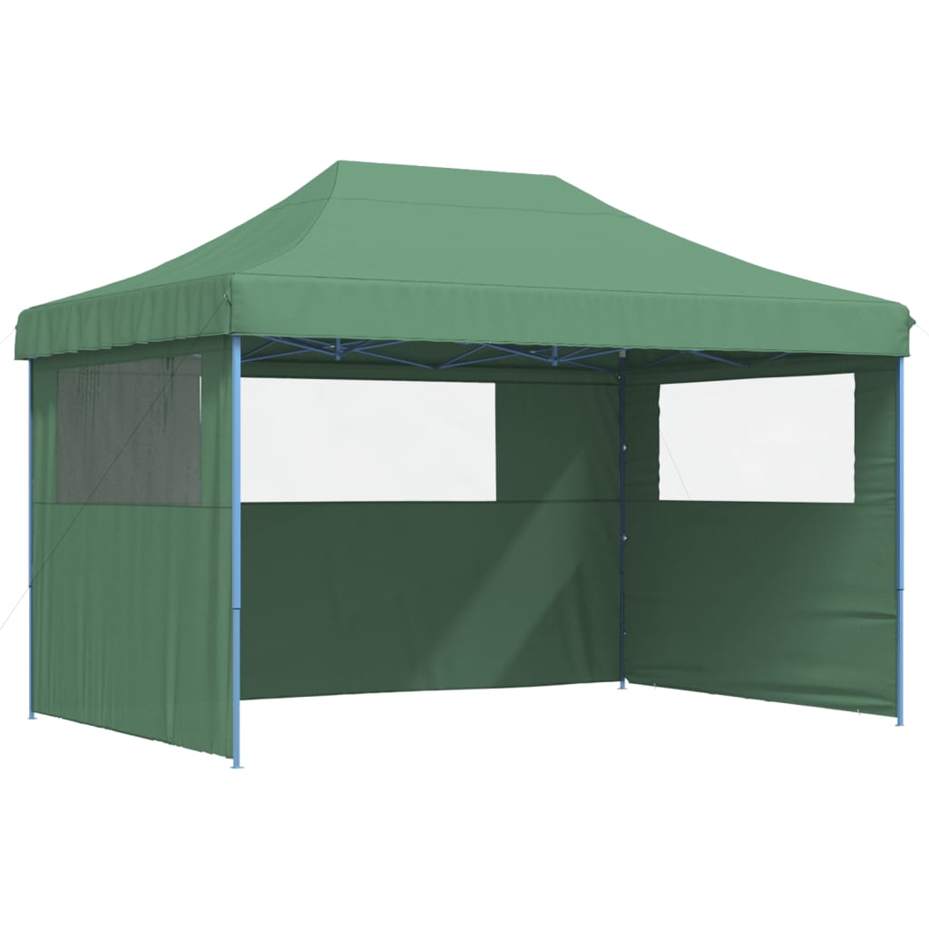 Foldable pop-up party tent with 4 side walls - green, 1, with 3 side walls - number 2.