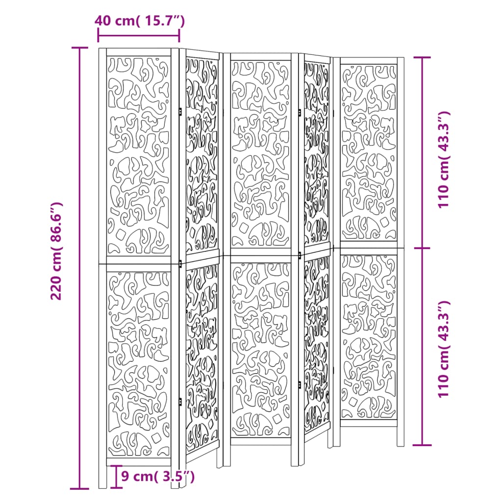 Panele dzielące pomieszczenie lite drewno cesarskie czarne - 40 x 220 cm, 5 - number 8.