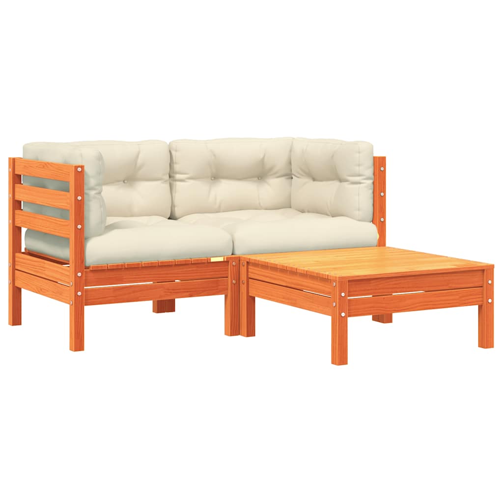 2-personers havesofa med hynder og fodskammel - brunt fyrretræ, 1, 2x corner + footrest - number 2.