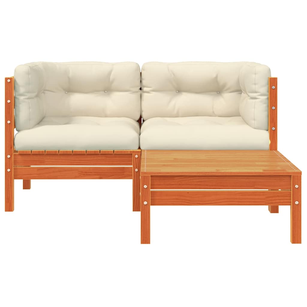 2-personers havesofa med hynder og fodskammel - brunt fyrretræ, 1, 2x corner + footrest - number 5.