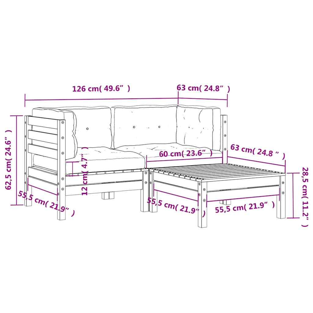 2-personers havesofa med hynder og fodskammel - douglasgran naturlig, 1, 2x corner + footrest - number 12.