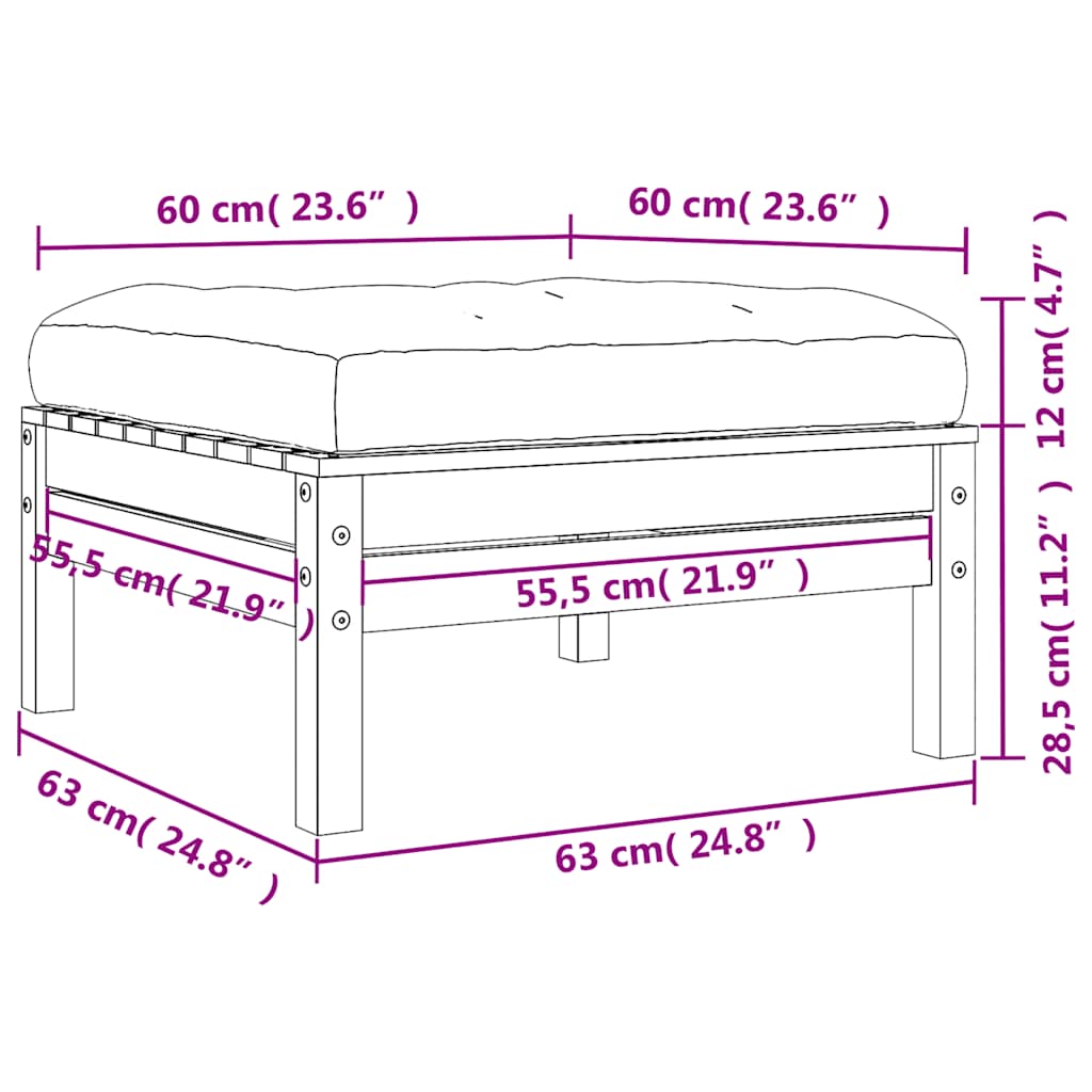 Trädgårdspallar 2 st. med kuddar massiv furu gyllenbrun - number 10.