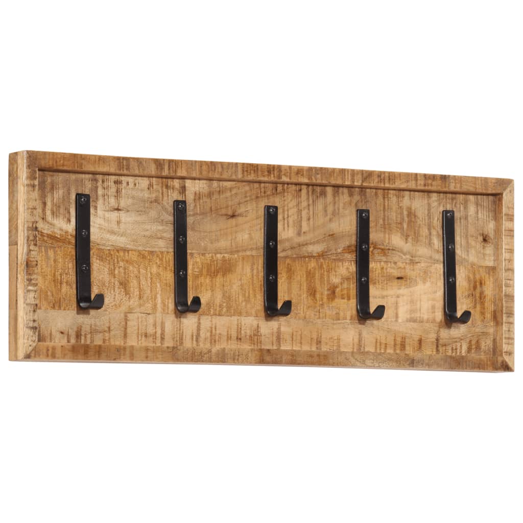Wall-mounted coat rack 5 hooks solid mango wood - 80 x 25 x 5 5 cm (lxwxh) - number 9.