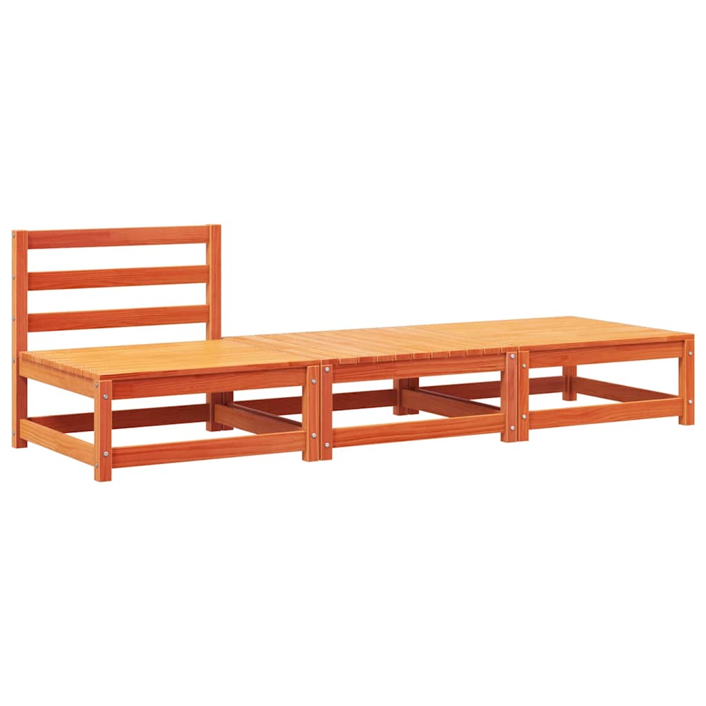 Sofa med hynder og fodskamler uden armlæn - brunt fyrretræ, 1, stol + 2x fodskammel - number 4.