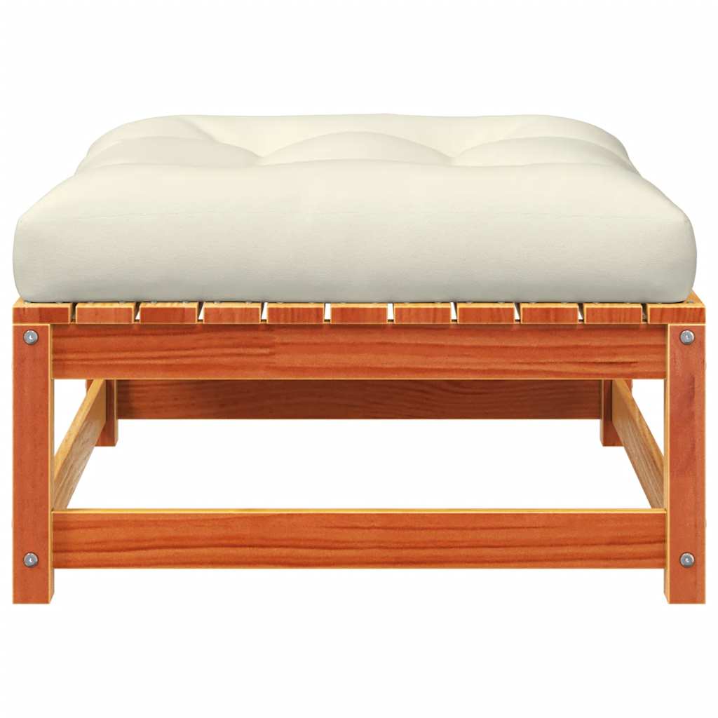 Sofa med hynder og fodskamler uden armlæn - brunt fyrretræ, 1, stol + 2x fodskammel - number 9.