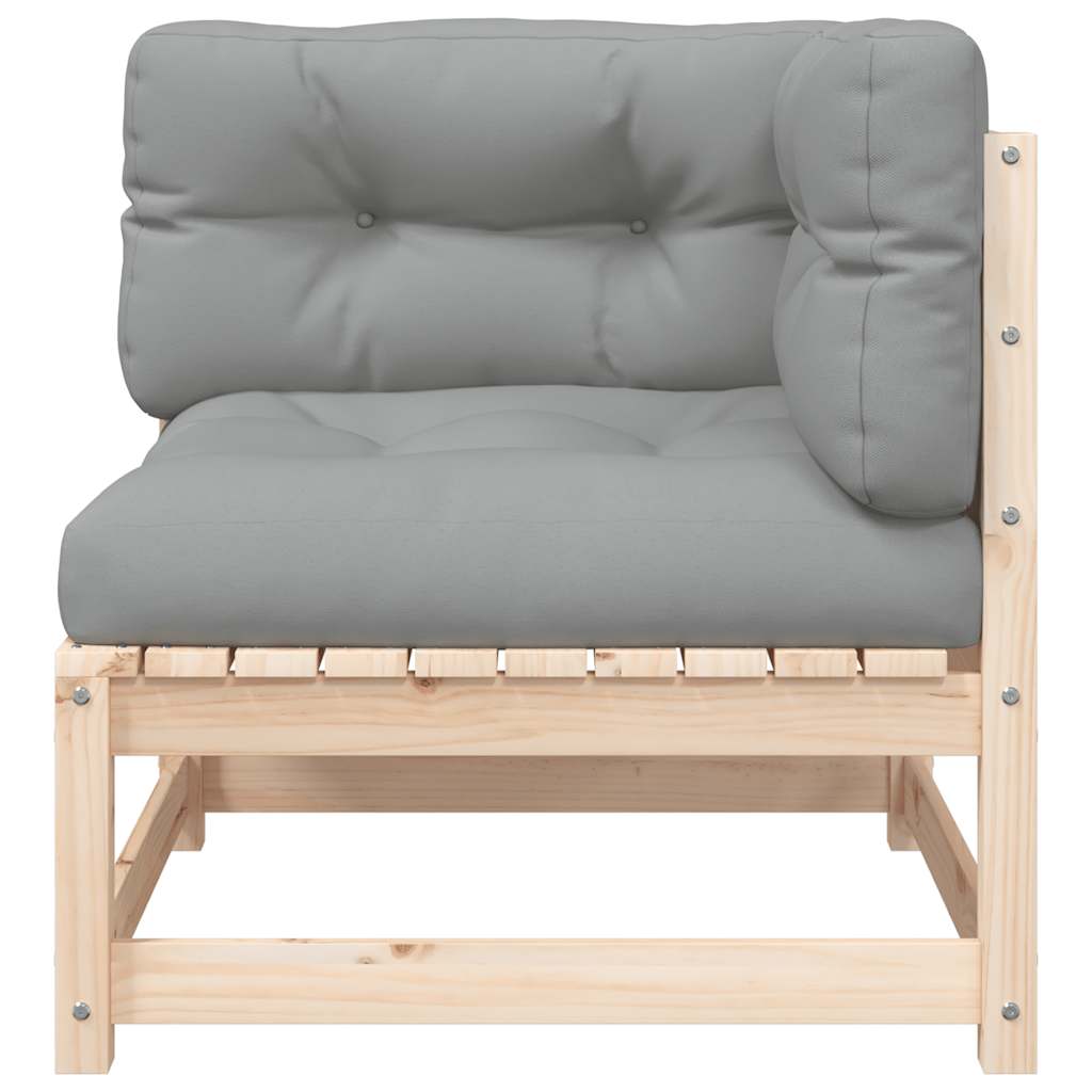2-personers havesofa m. hynder massivt fyrretræ - naturfarvet og grå, 1, hjørnedel + stol - number 7.