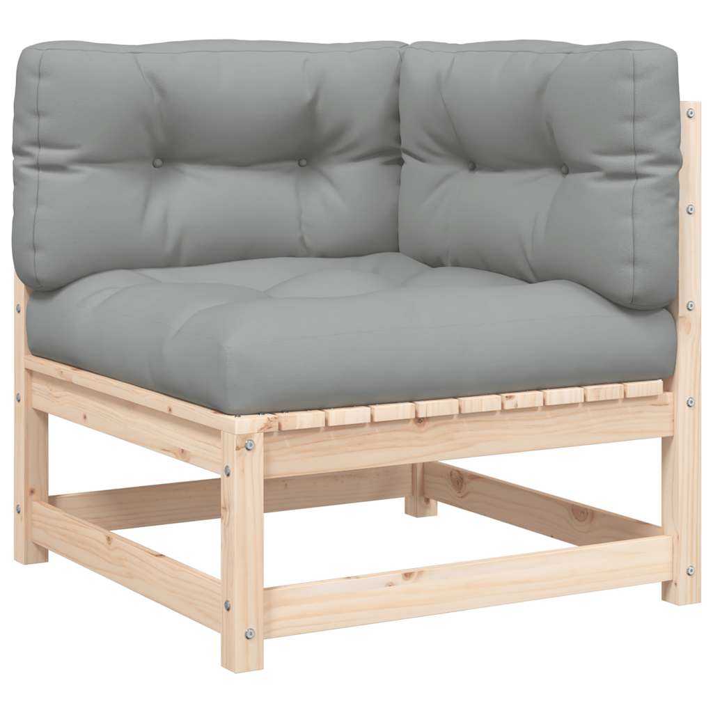 2-personers havesofa m. hynder massivt fyrretræ - naturfarvet og grå, 1, hjørnedel + stol - number 6.