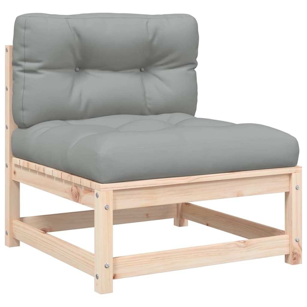 2-personers havesofa m. hynder massivt fyrretræ - naturfarvet og grå, 1, hjørnedel + stol - number 8.