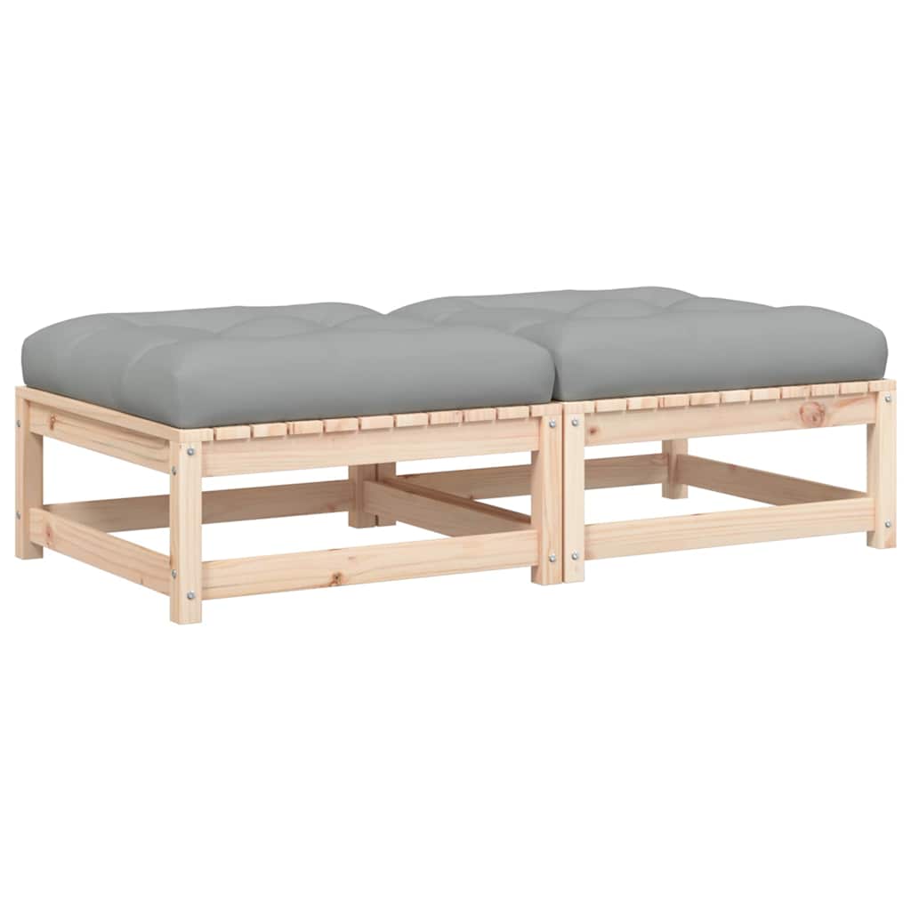 Stolica za stopala za vrt 2 pcs. s jastucima čvrsti bora - prirodna boja i siva, 1, stopala (3 pcs) - number 2.