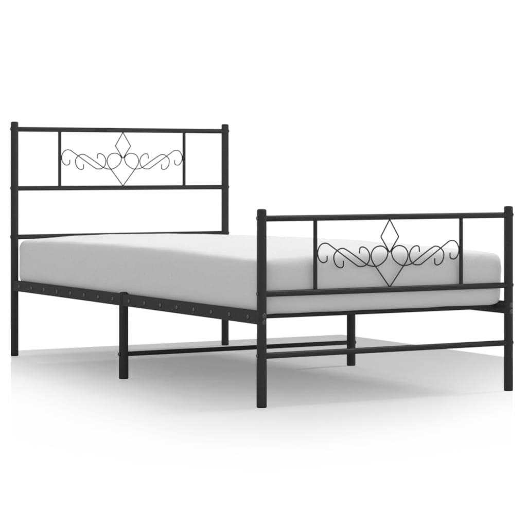 Bed frame with headboard and foot fence metal - black, 90 x 200 cm, with headboard and foot fence - number 2.