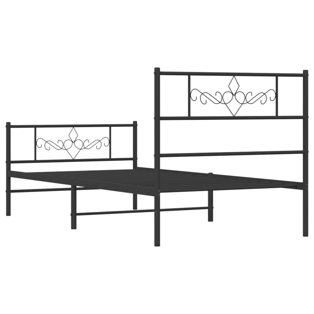 Bed frame with headboard and foot fence metal - black, 90 x 200 cm, with headboard and foot fence - number 7.
