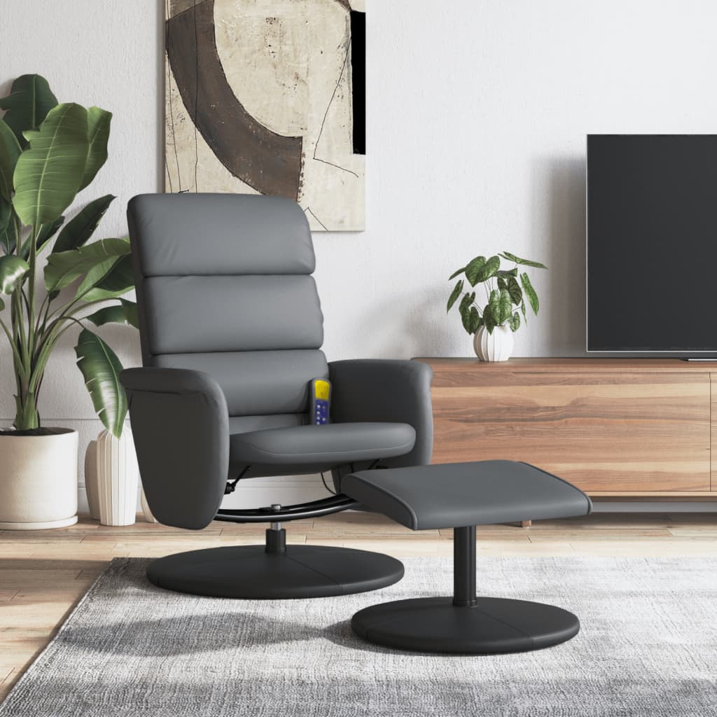Fotel masujący z podnóżkiem skóra ekologiczna - szary, 1 - number 1.
