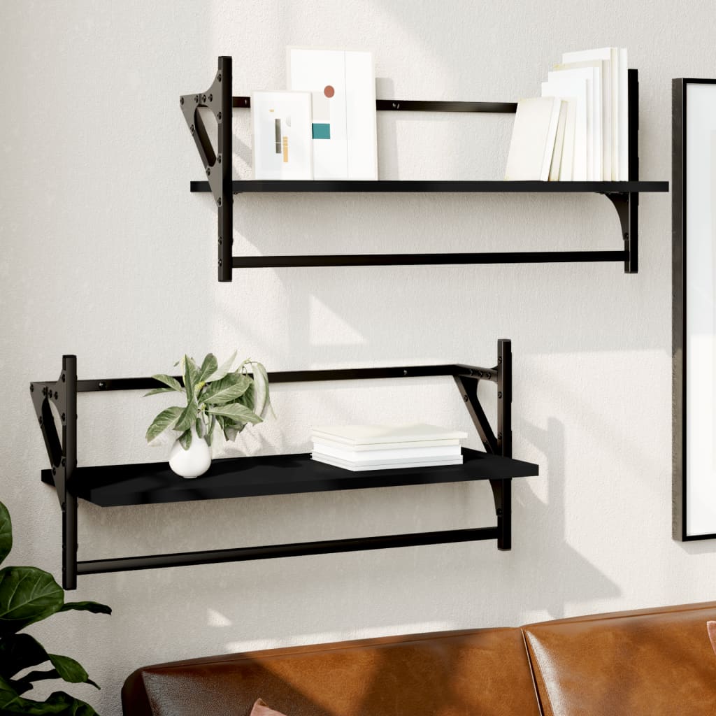 Wall shelves with rods pcs. - black, 65 x 25 x 30 cm, 2, 1 - number 1.