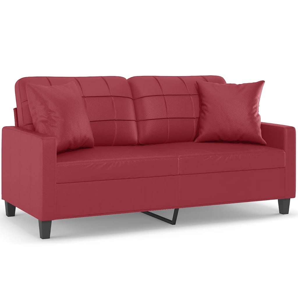 2-personers sofa med pyntepuder kunstlæder - vinrød, 140 cm - number 2.