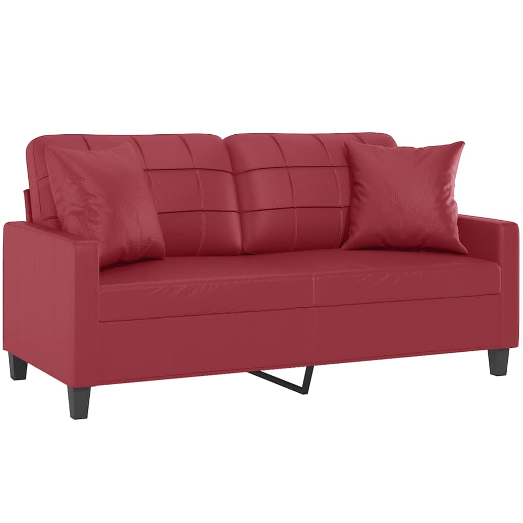 2-personers sofa med pyntepuder kunstlæder - vinrød, 140 cm - number 3.