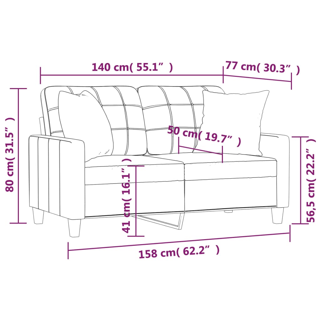 2-personers sofa med pyntepuder kunstlæder - vinrød, 140 cm - number 8.
