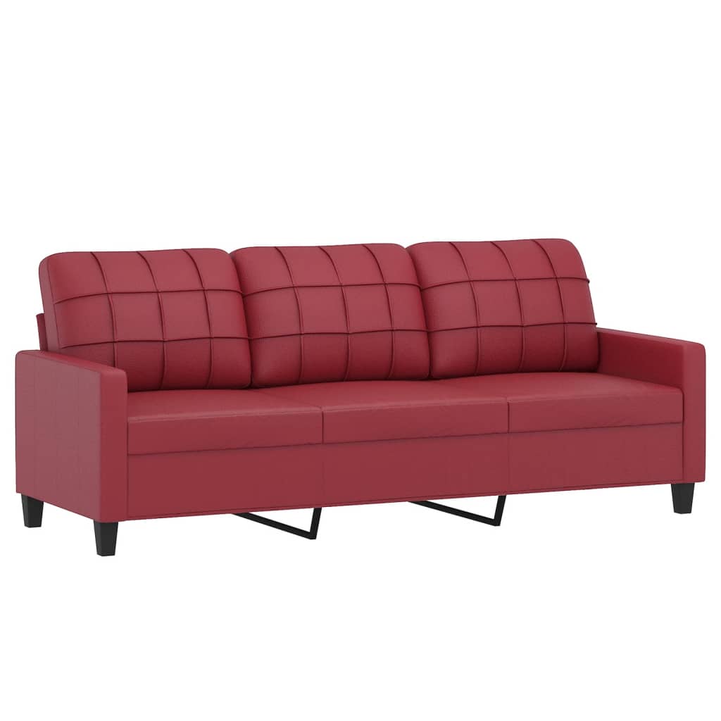 Sofa 3-osobowa z ozdobnymi poduszkami ze skóry ekologicznej - bordowa, 180 cm - number 4.