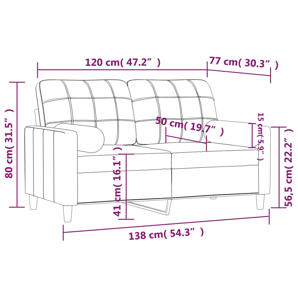 2 -person sofa med puter stoff - lysegrå, 120 cm - number 8.