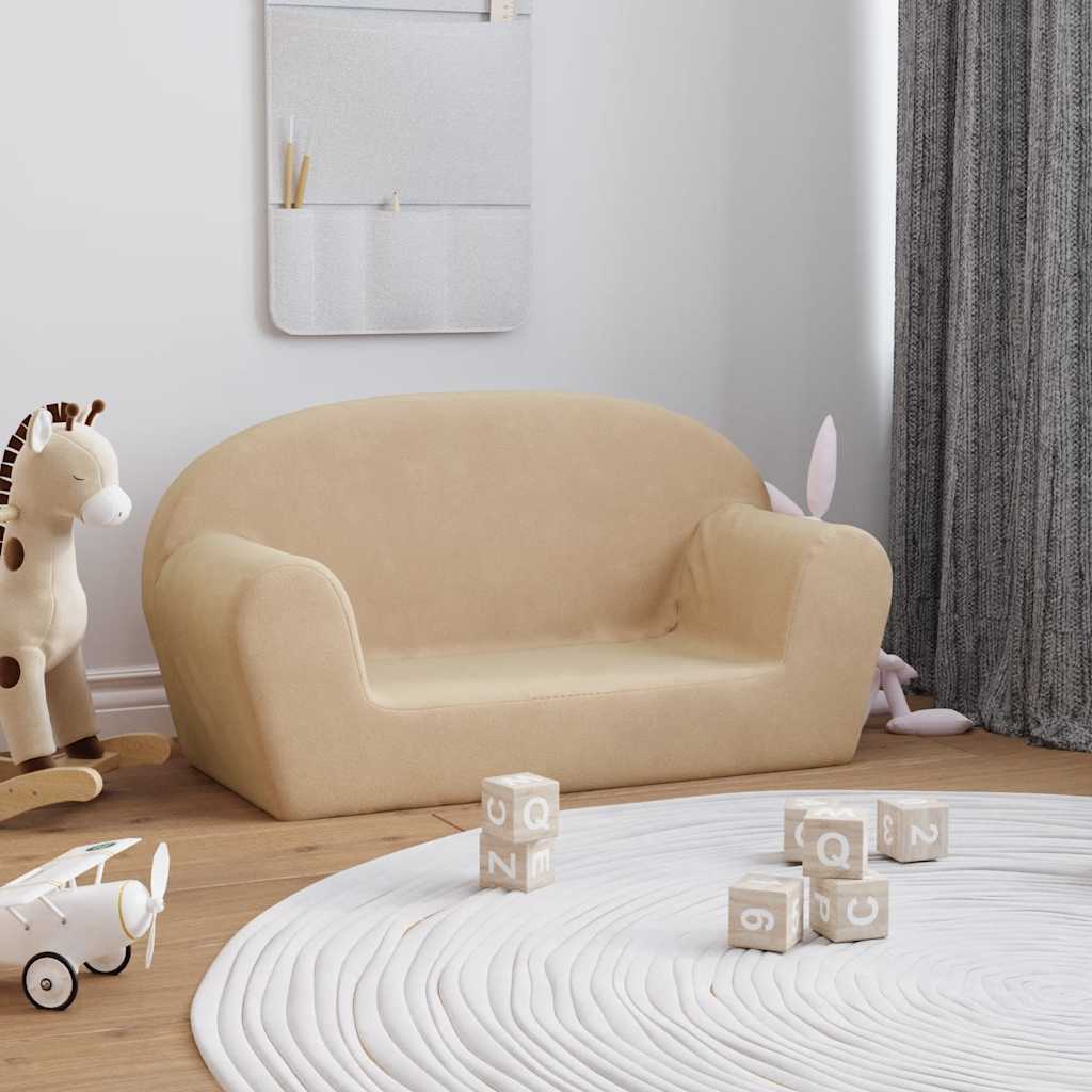 2-personers sofa til børn blødt plys cremefarvet - number 1.