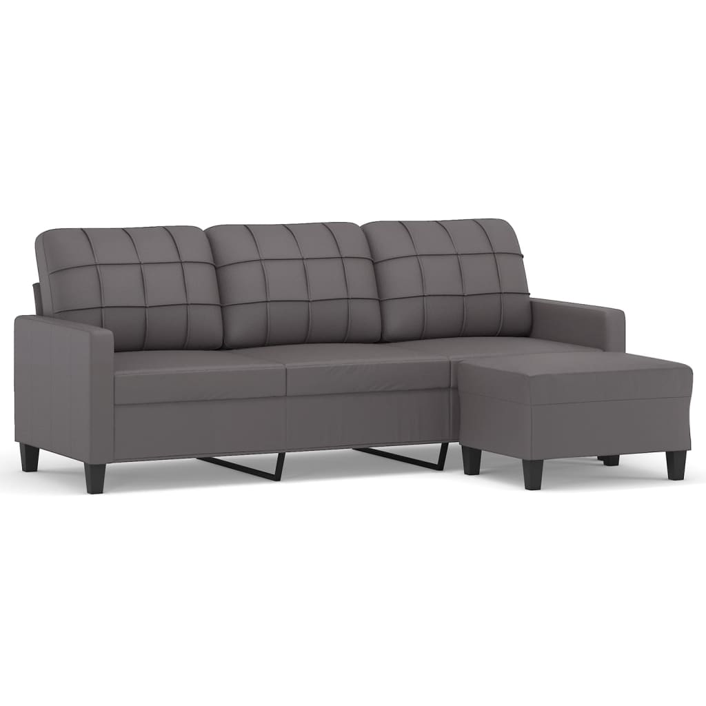 3 -person sofa med fotskammel 180 cm kunstig skinn - grå - number 2.