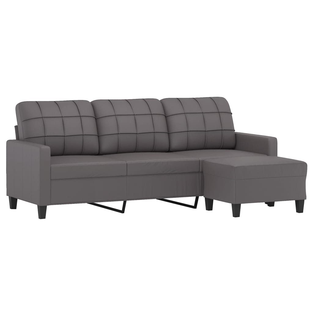3 -person sofa med fotskammel 180 cm kunstig skinn - grå - number 3.