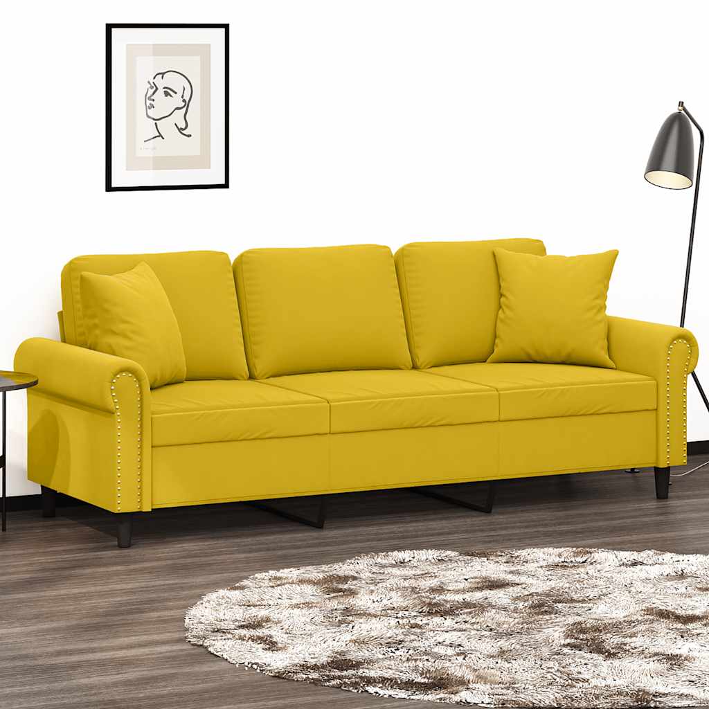 3-personers sofa med pyntepuder velour - gul, 180 cm - number 1.