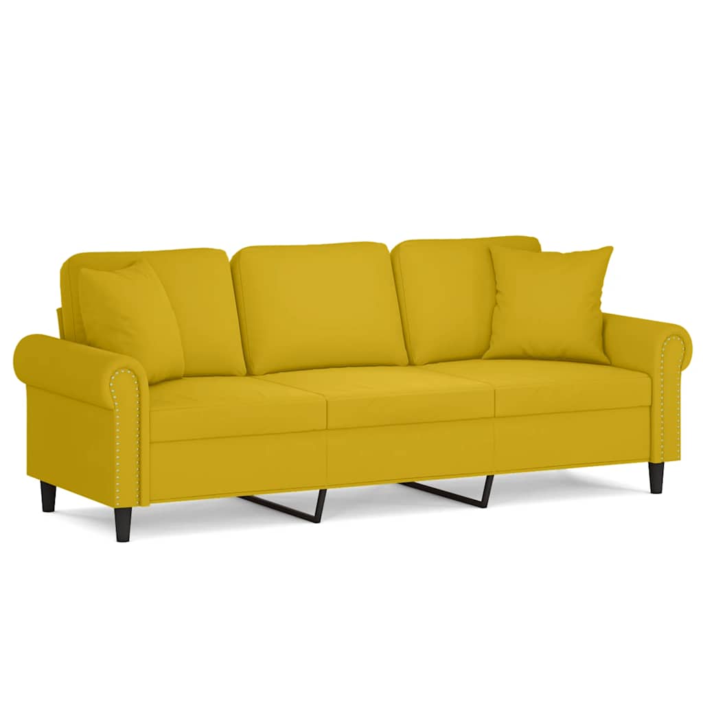 3-personers sofa med pyntepuder velour - gul, 180 cm - number 2.
