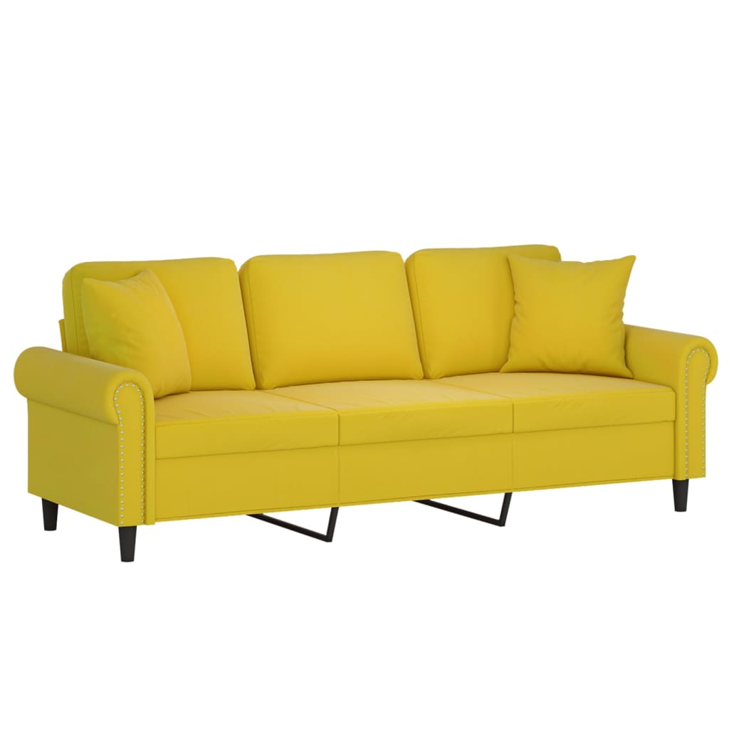 3-personers sofa med pyntepuder velour - gul, 180 cm - number 3.