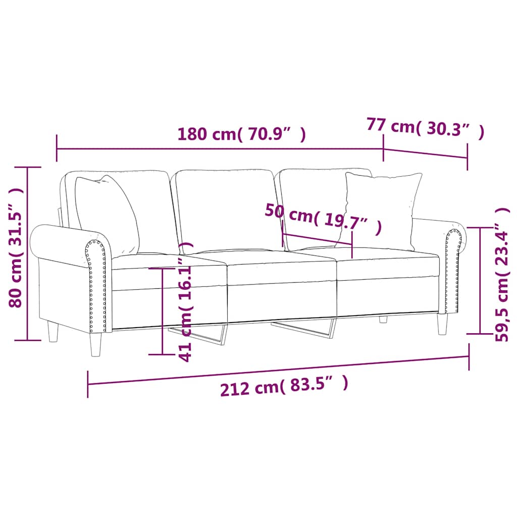 3-personers sofa med pyntepuder velour - gul, 180 cm - number 8.